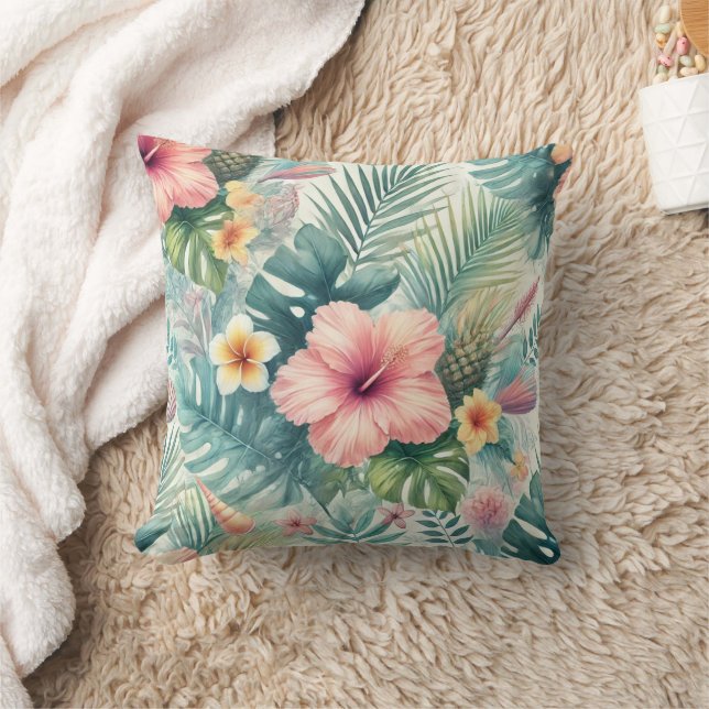 Tropical Floral and Palm Leaves Cushion (Blanket)