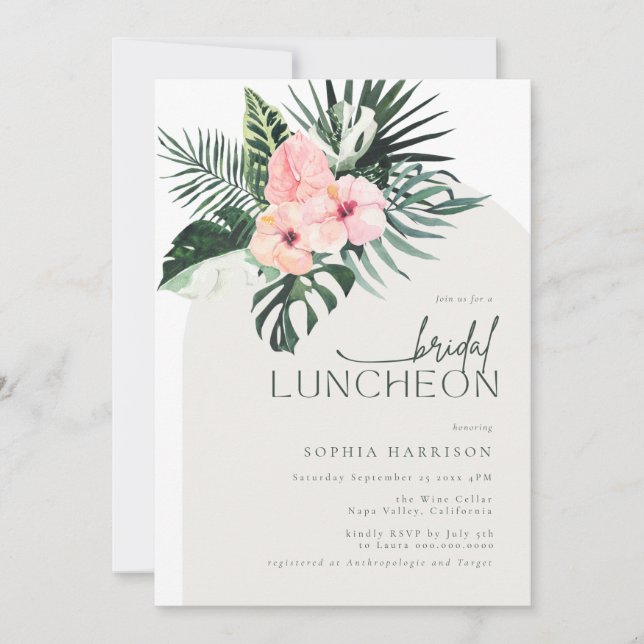 Tropical Floral Arch Bridal Luncheon Invitation (Front)
