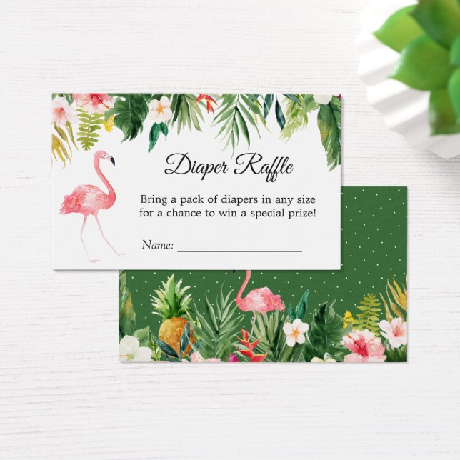 Tropical Floral Baby Shower Diaper Raffle Card (Desk)