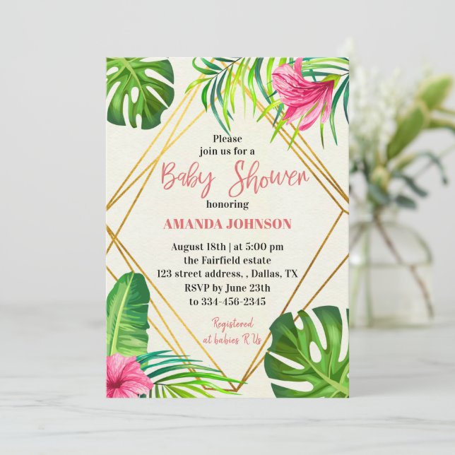 Tropical Floral Baby Shower Invitation (Standing Front)