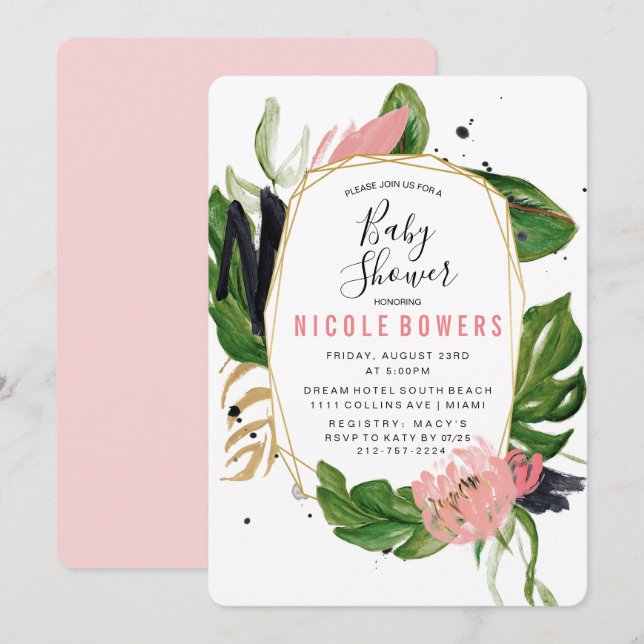 Tropical Floral Baby Shower Invitation (Front/Back)