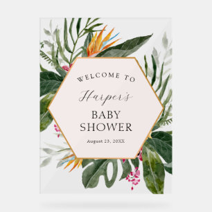 Tropical Floral Baby Shower Welcome Acrylic Sign