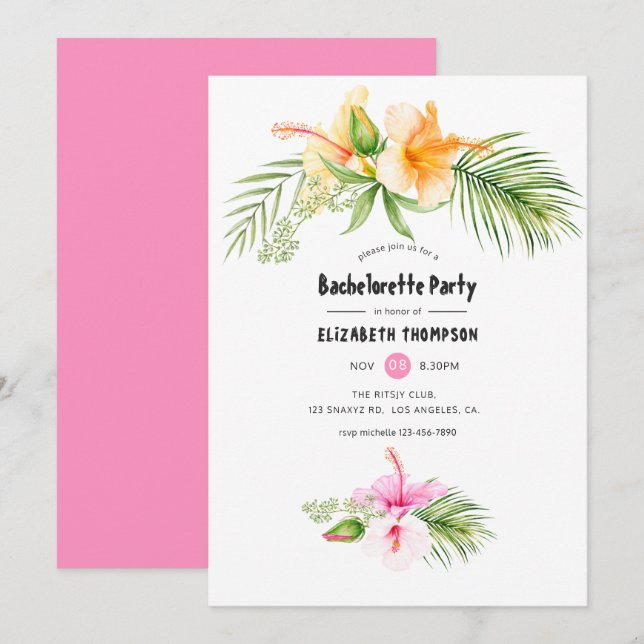 Tropical Floral Bachelorette Party Invitation (Front/Back)