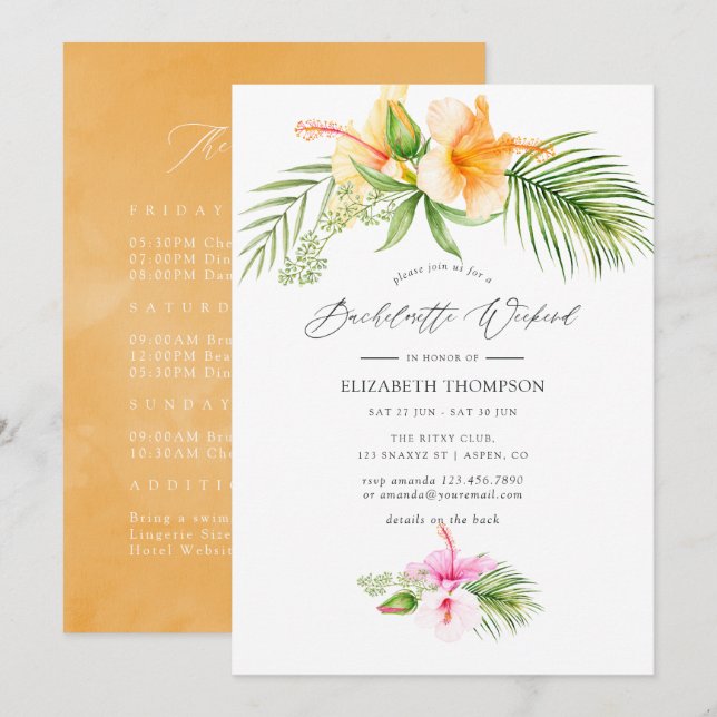 Tropical Floral Beach Bachelorette Weekend Invitation (Front/Back)