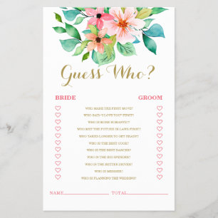Tropical floral beach bridal shower Game Flyer