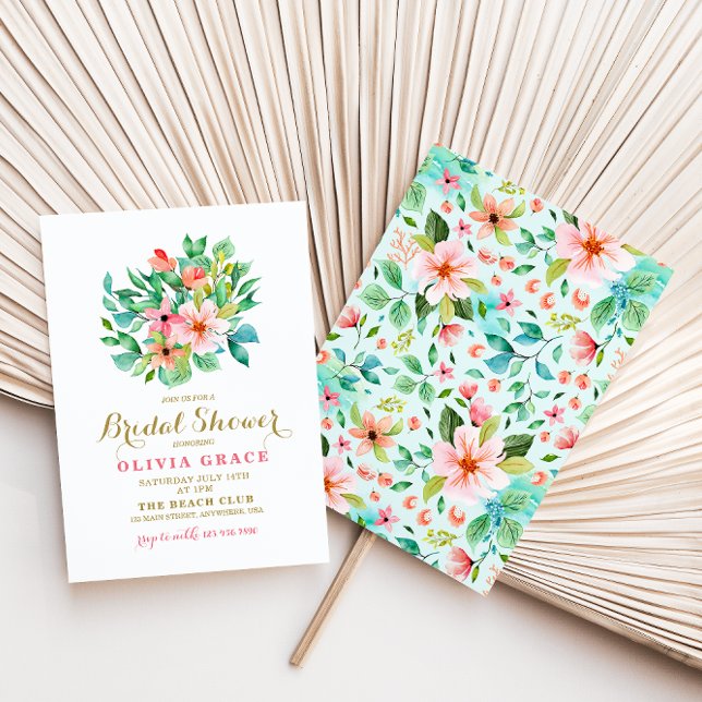 Tropical floral beach bridal shower Invitation (Creator Uploaded)