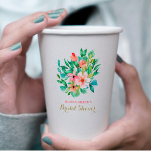 Tropical floral beach bridal shower paper cups