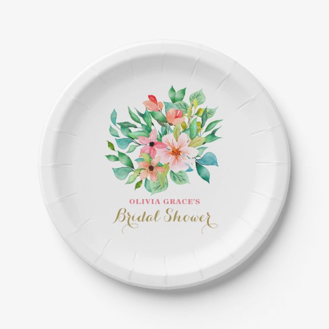 Tropical floral beach bridal shower paper plate (Front)
