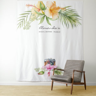Tropical Floral Beach Bridal Shower Photo Booth Tapestry