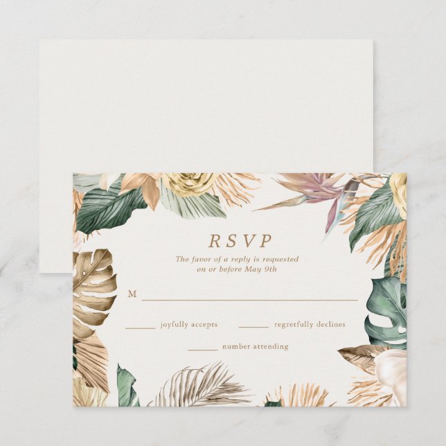 Tropical Floral Beach Destination Wedding  RSVP Card (Front/Back)