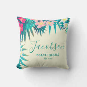 Tropical Floral Beach House Family Summer Vacation Cushion