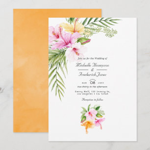 Tropical Floral Beach QR Code RSVP Wedding Invitation