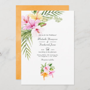 Tropical Floral Beach  QR Code RSVP Wedding  Invitation