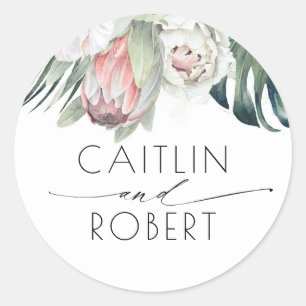 Tropical Floral Beach Wedding Classic Round Sticker