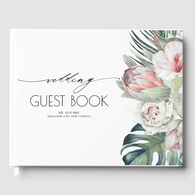 Tropical Floral Beach Wedding Guest Book (Front)