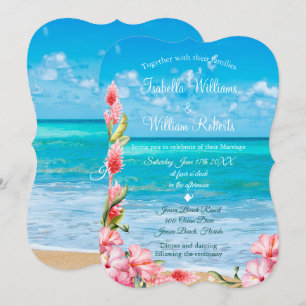 Tropical Floral Beach Wedding Invitation