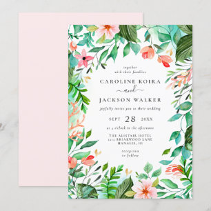 Tropical Floral Beach Wedding Invitation