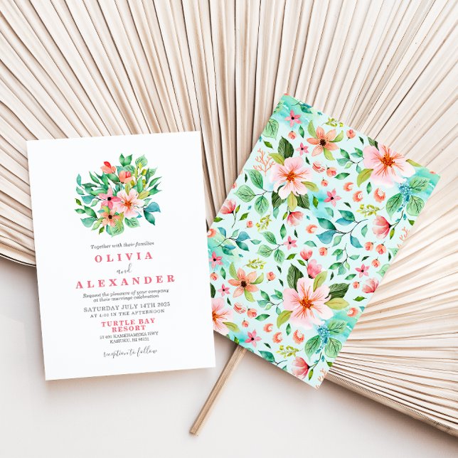 Tropical floral beach wedding Invitation (Creator Uploaded)
