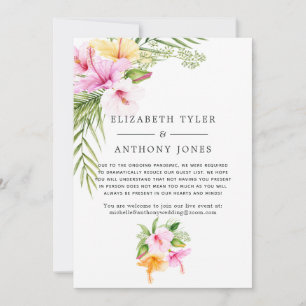 Tropical Floral Beach Wedding Reduced Guest List Announcement