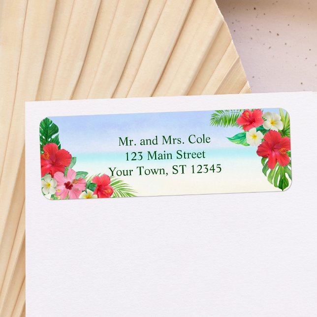 Tropical Floral Beach Wedding Return Address (Creator Uploaded)