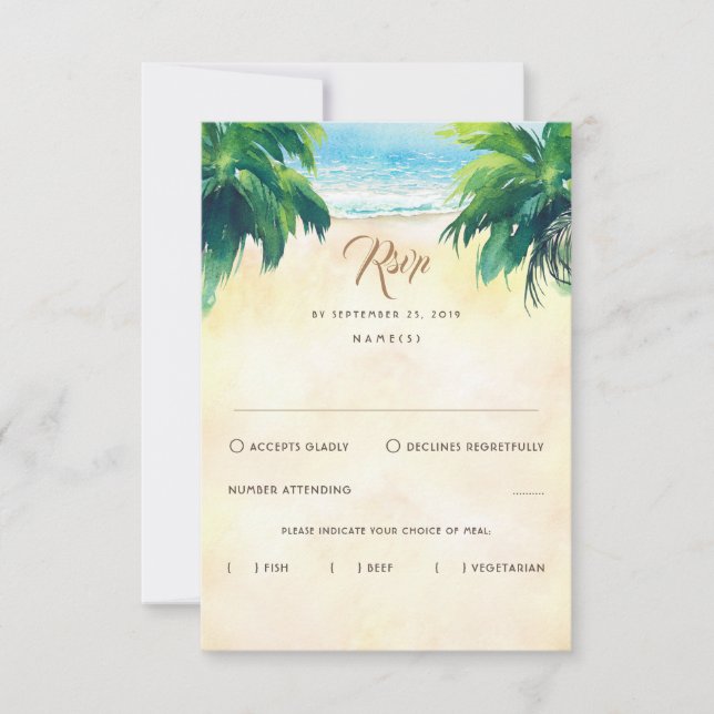 Tropical Floral Beach Wedding RSVP (Front)