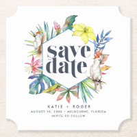 Tropical Floral Beach Wedding Save the Dates
