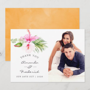 Tropical Floral Beach Wedding Thank You Invitation