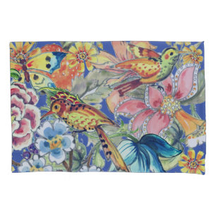 Tropical Floral Bird Butterfly Oriental Colourful Pillowcase