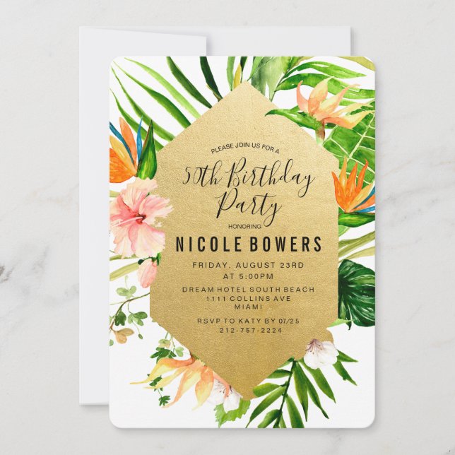 Tropical Floral Birthday Party Invitation (Front)