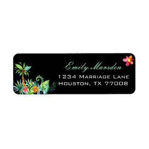 Tropical Floral Black Return Address
