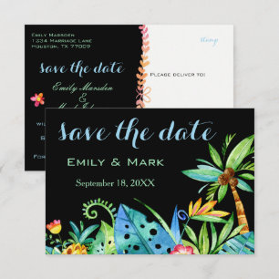 Tropical Floral Black Save The Date Invitation