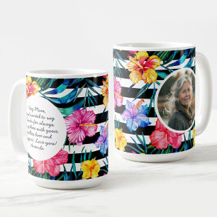 Tropical Floral Black Stripe   Mother's Day Photo Coffee Mug