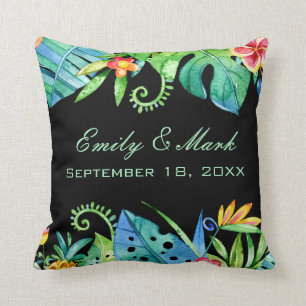 Tropical Floral Black Wedding Custom Cushion