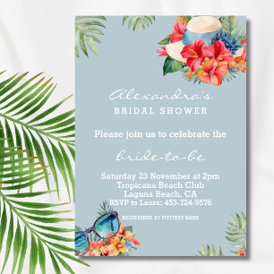 Tropical Floral Blue Beach Bridal Shower Invitation