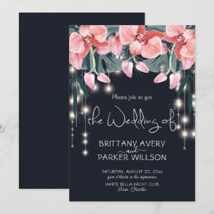 Tropical Floral Blue Wedding Invitation