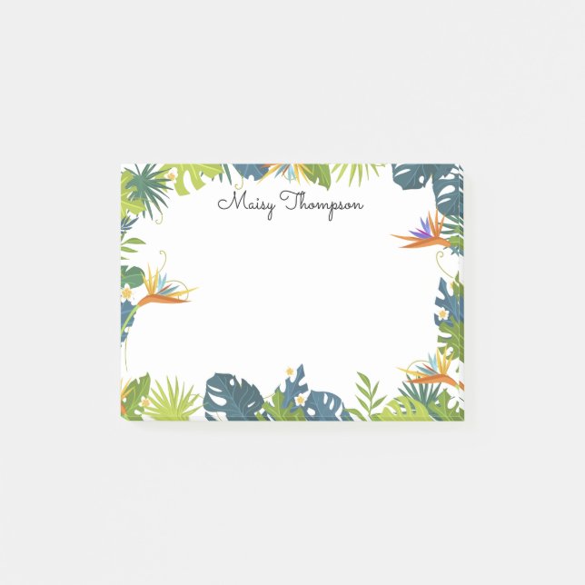 Tropical Floral Border Monogram Name Post-it Notes (Front)