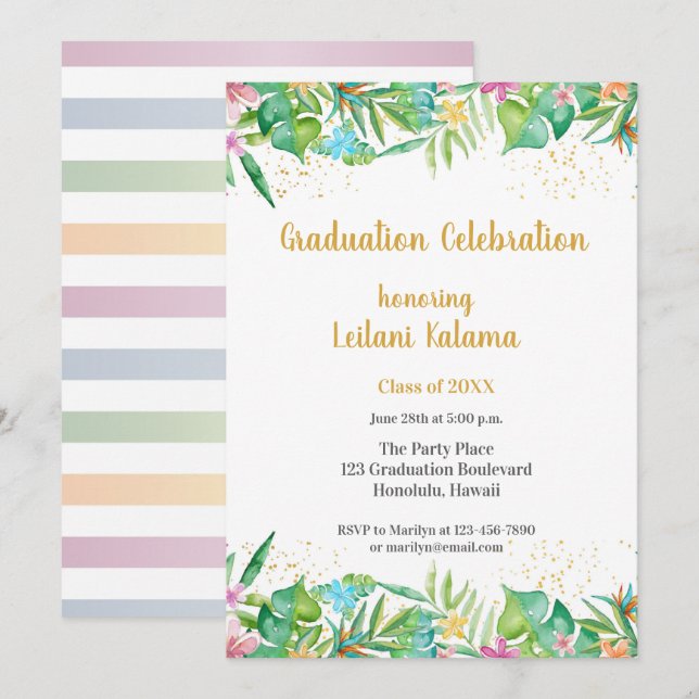 Tropical Floral Borders Invitation (Front/Back)