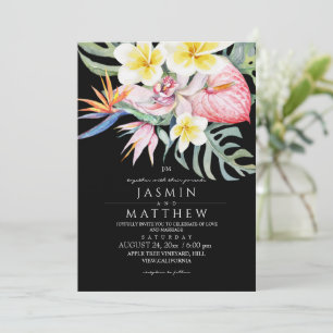 Tropical Floral Botanical Black Wedding  Invitation