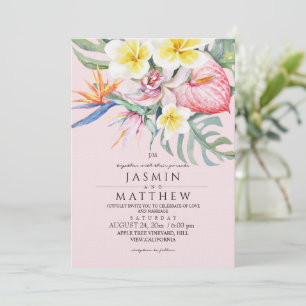 Tropical Floral Botanical Blush Pink Wedding  Invitation