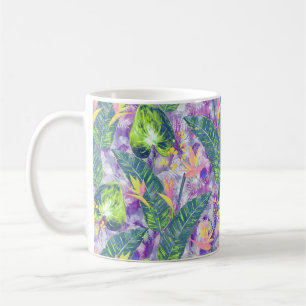 Tropical floral, Botanical, lilac, green, pink, fl Coffee Mug
