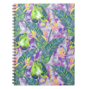 Tropical floral, Botanical, lilac, green, pink, fl Notebook