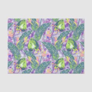 Tropical floral, Botanical, lilac, green, pink, fl Tissue Paper