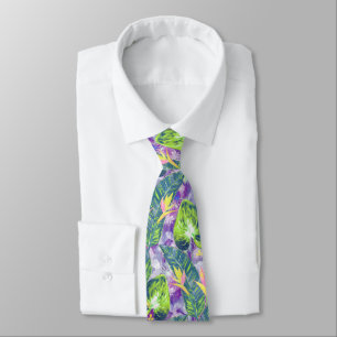 Tropical floral, Botanical, lilac, green, pink Tie