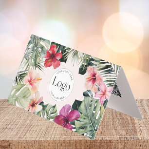 Tropical Floral Botanical Logo QR Code Folded Business Card