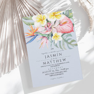Tropical Floral Botanical Navy Blue Wedding  Invitation