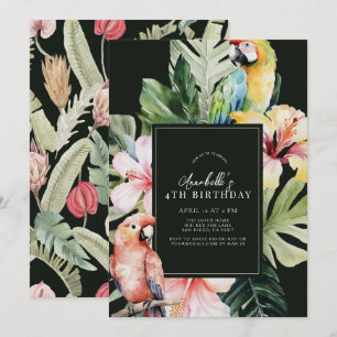 Tropical Floral & Botanical Parrot Kids Birthday Invitation