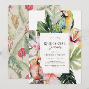 Tropical Floral Botanical Parrot Rehearsal Dinner Invitation