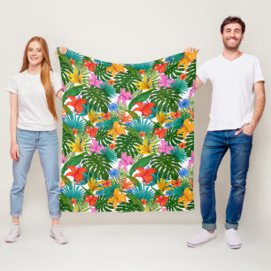 TROPICAL FLORAL BOTANICAL PATTERN FLEECE BLANKET