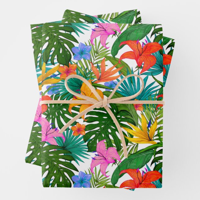 TROPICAL FLORAL BOTANICAL PATTERN  WRAPPING PAPER SHEET (In situ)