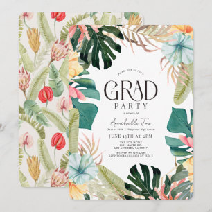Tropical Floral & Botanical Plants Graduation Invitation